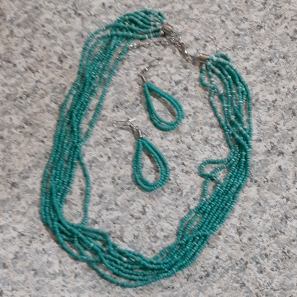 Necklace Earring Tiny Seed Bead Turquoise Color - Picture 5 of 5